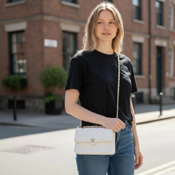 Vintage Chanel White Quilted Flap Bag | Gold Chain Classic - Picture 9 of 9